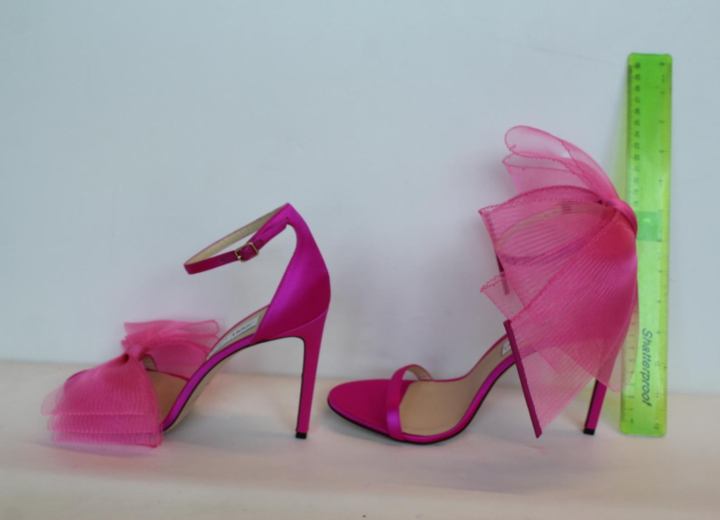 JIMMY CHOO Ladies Aveline 100 Bow Satin Sandals Fuchsia Pink EU43 UK10 NEW