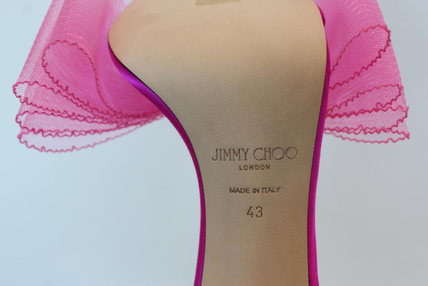 JIMMY CHOO Ladies Aveline 100 Bow Satin Sandals Fuchsia Pink EU43 UK10 NEW