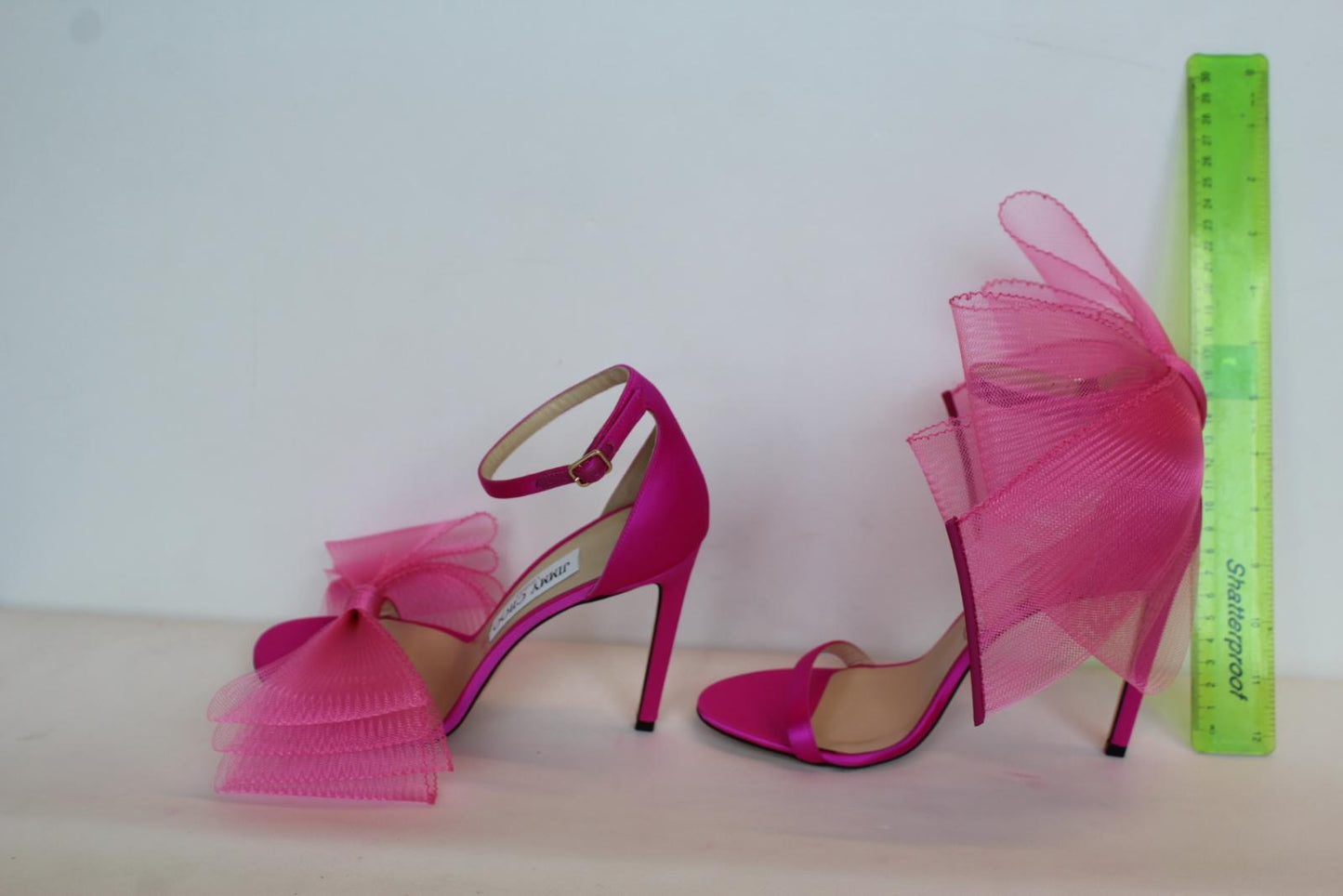 JIMMY CHOO Ladies Aveline 100 Bow Satin Sandals Fuchsia Pink EU38.5 UK5.5 NEW