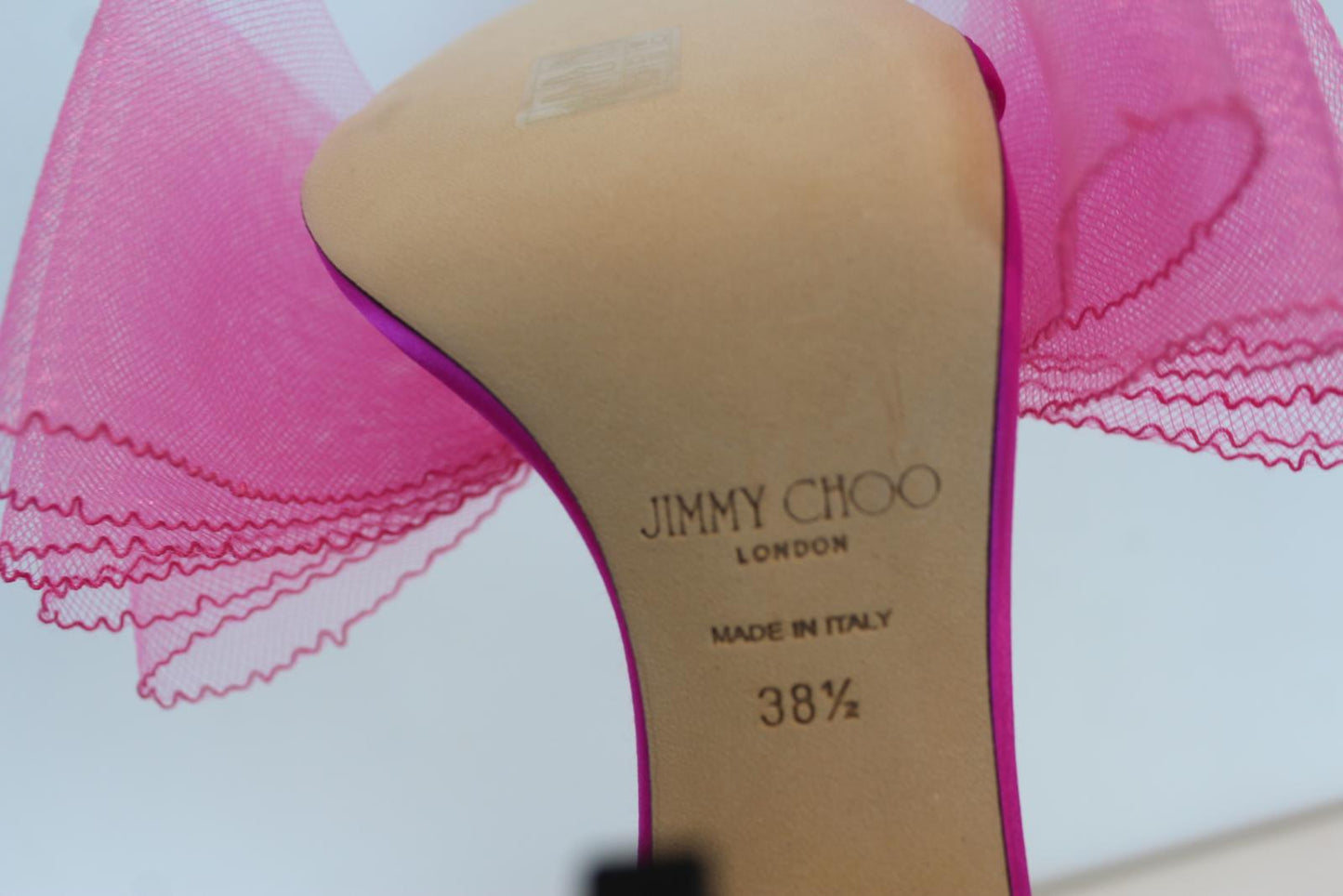 JIMMY CHOO Ladies Aveline 100 Bow Satin Sandals Fuchsia Pink EU38.5 UK5.5 NEW