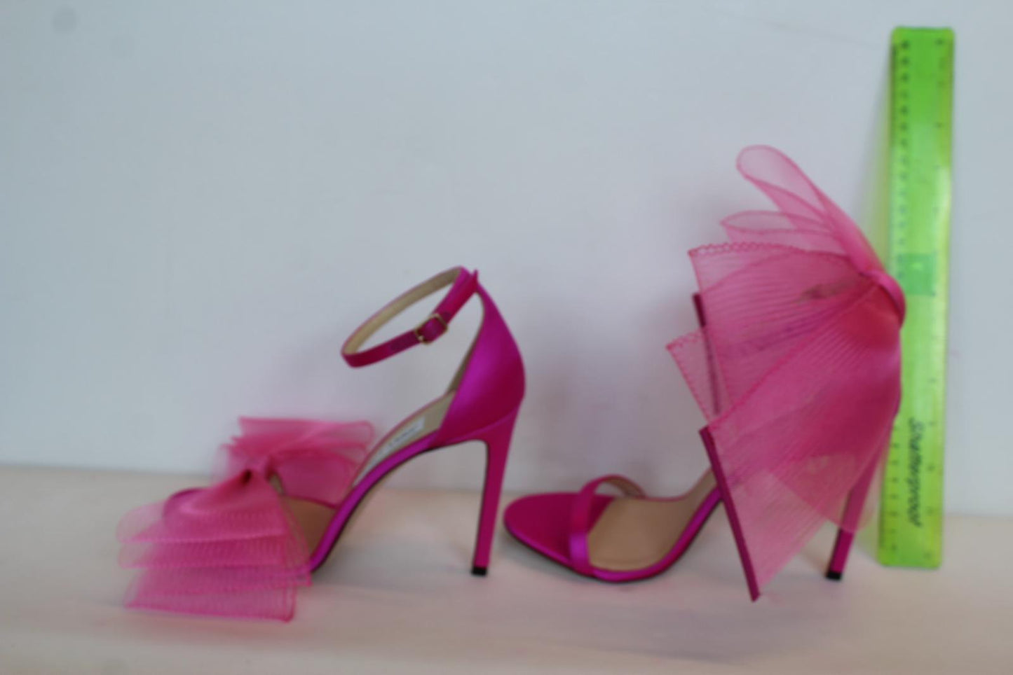 JIMMY CHOO Ladies Aveline 100 Bow Satin Sandals Fuchsia Pink EU39.5 UK6.5 NEW