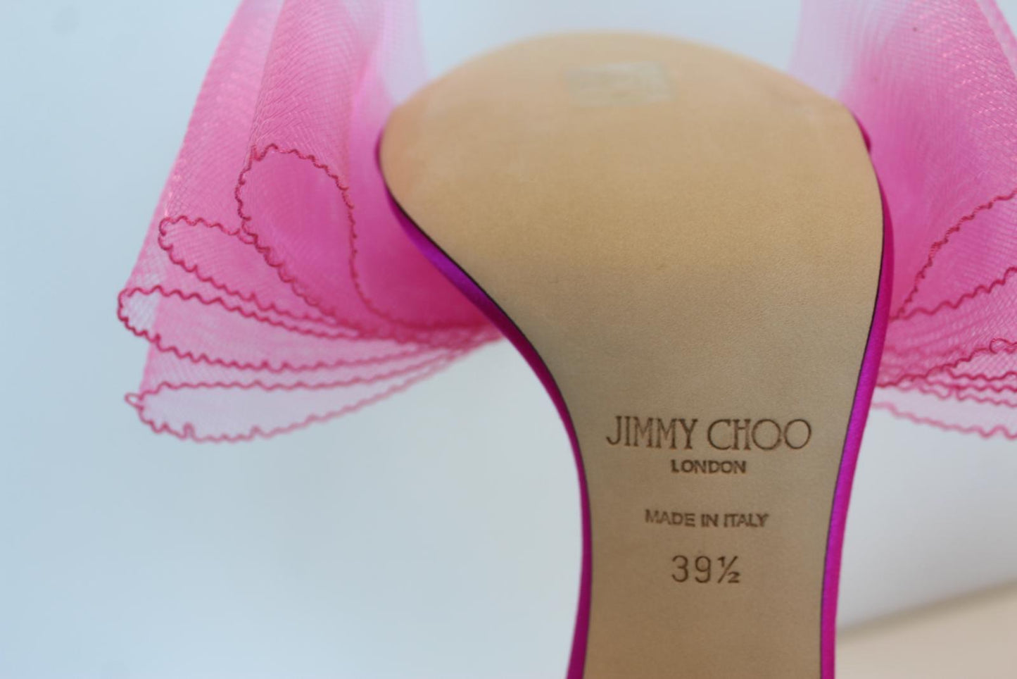 JIMMY CHOO Ladies Aveline 100 Bow Satin Sandals Fuchsia Pink EU39.5 UK6.5 NEW