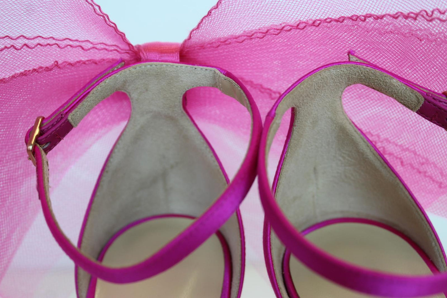 JIMMY CHOO Ladies Aveline 100 Bow Satin Sandals Fuchsia Pink EU39.5 UK6.5 NEW