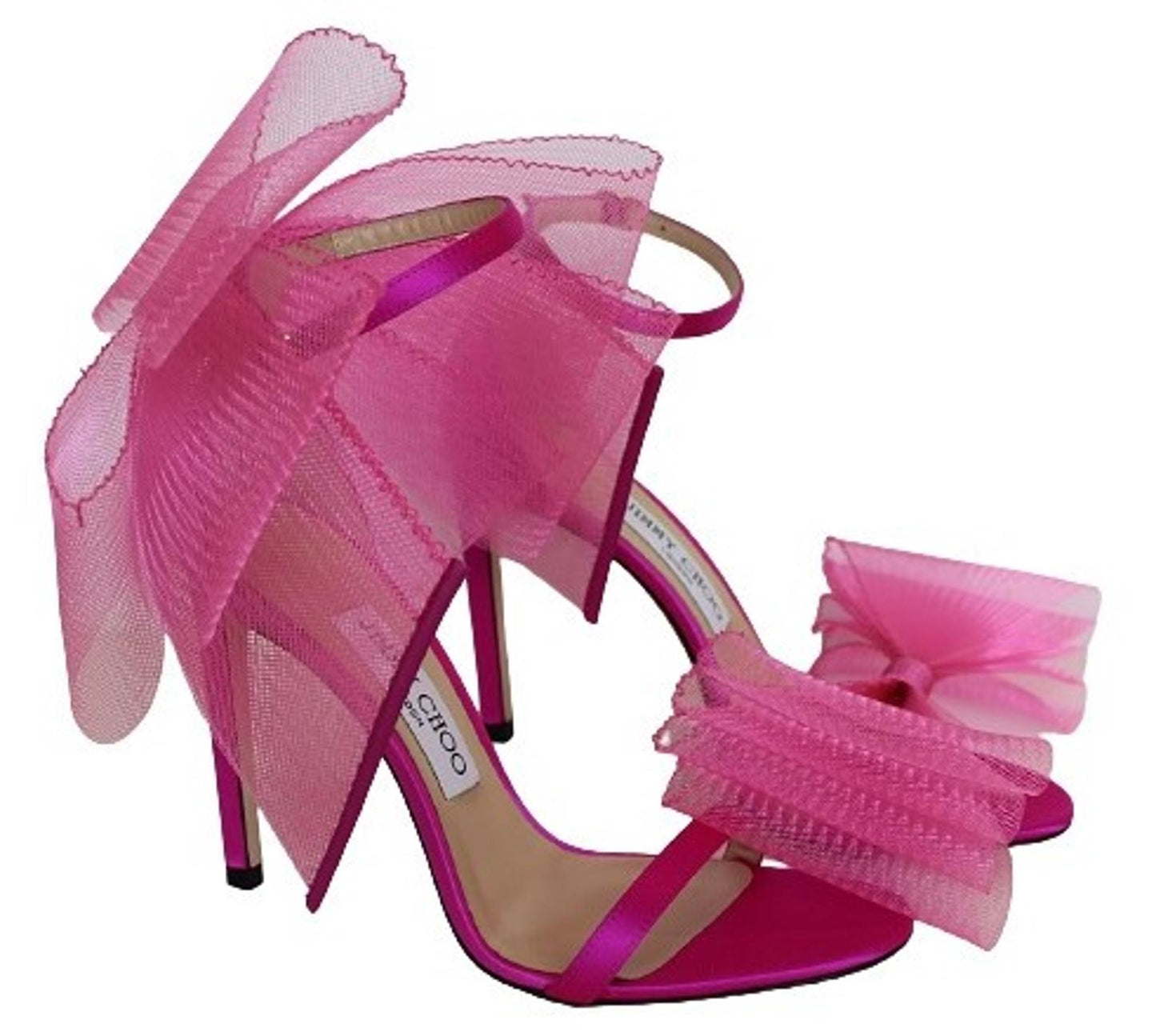 JIMMY CHOO Ladies Aveline 100 Bow Satin Sandals Fuchsia Pink EU37 UK4 NEW
