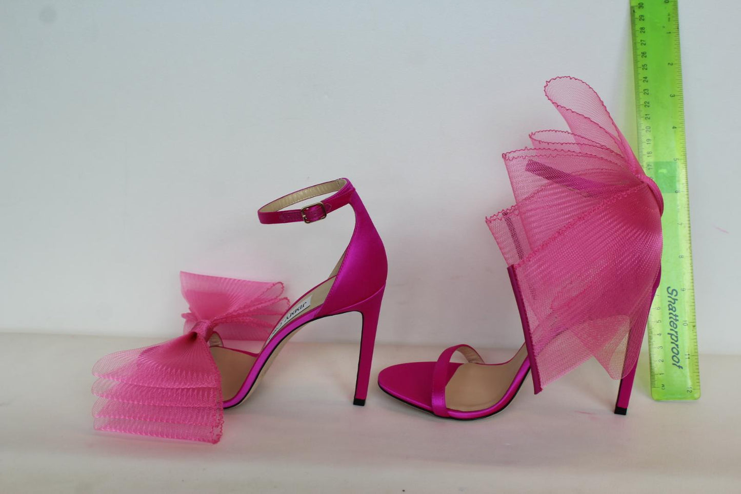 JIMMY CHOO Ladies Aveline 100 Bow Satin Sandals Fuchsia Pink EU37 UK4 NEW