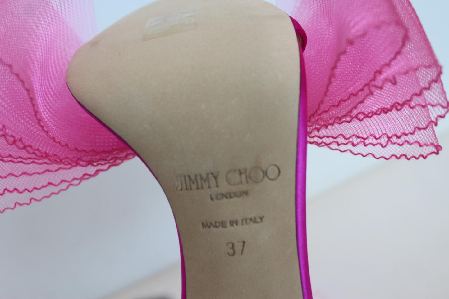 JIMMY CHOO Ladies Aveline 100 Bow Satin Sandals Fuchsia Pink EU37 UK4 NEW