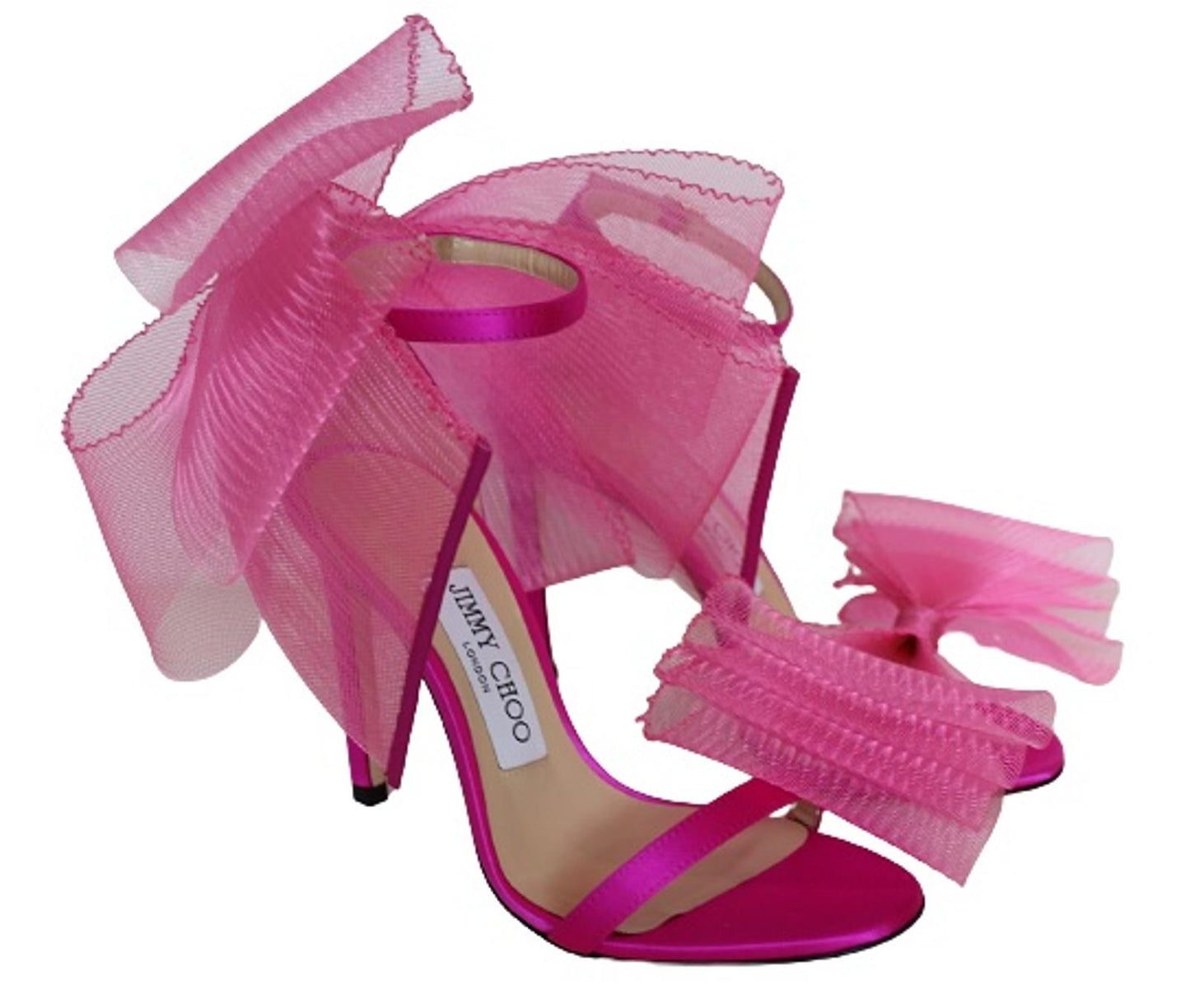 JIMMY CHOO Ladies Aveline 100 Bow Satin Sandals Fuchsia Pink EU35 UK2 NEW