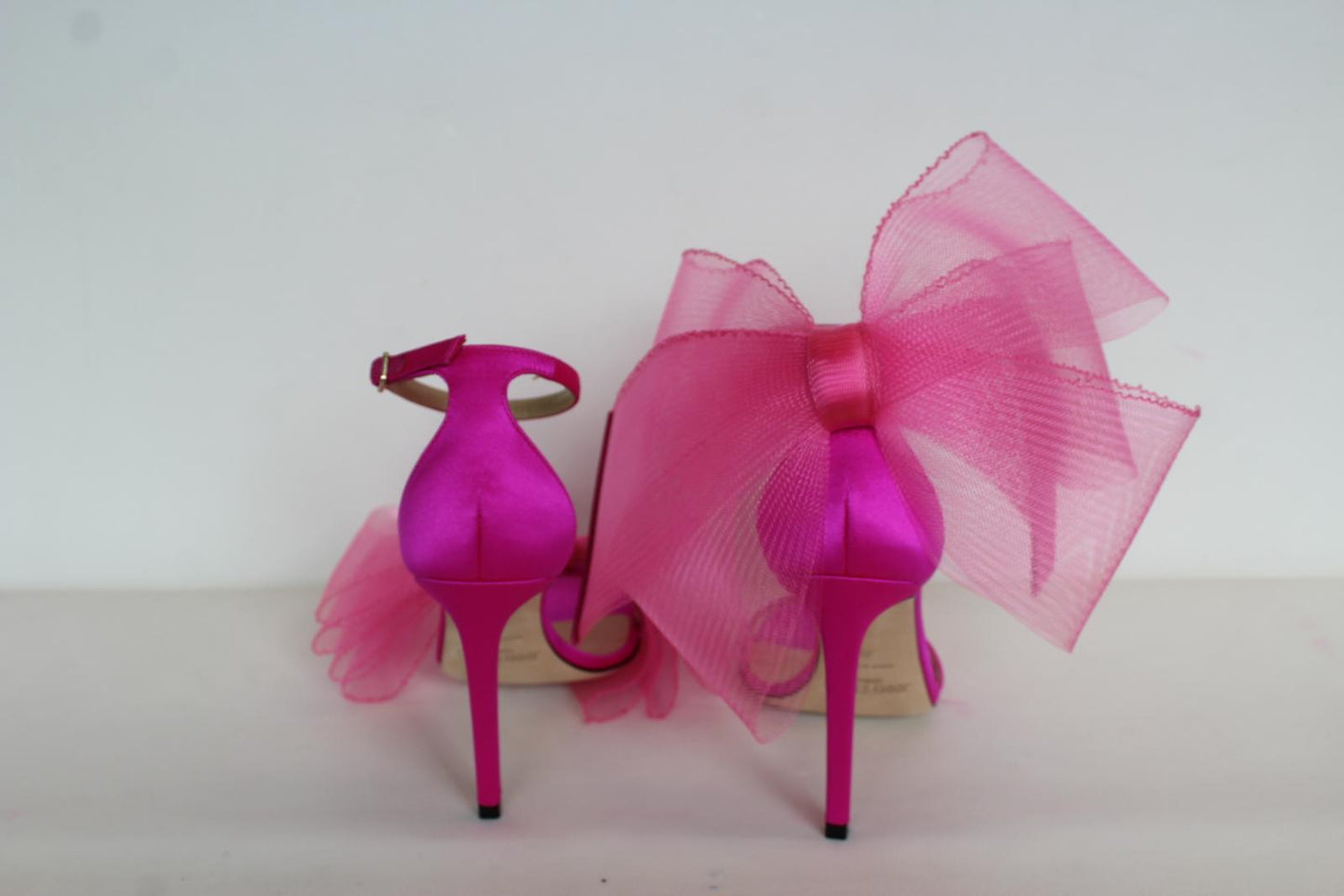 JIMMY CHOO Ladies Aveline 100 Bow Satin Sandals Fuchsia Pink EU35 UK2 NEW