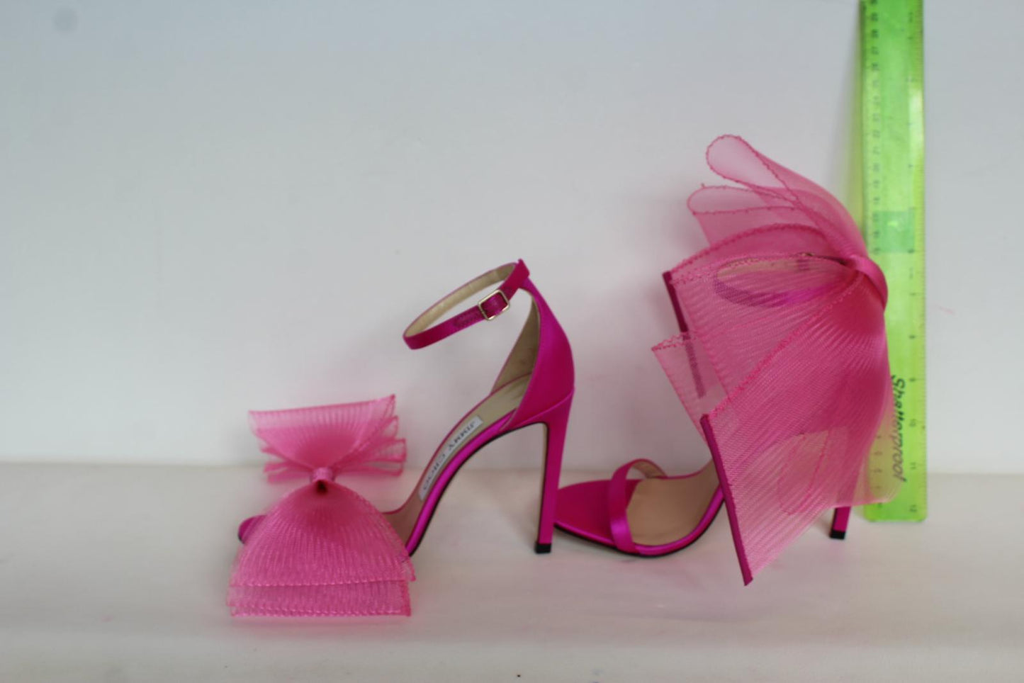 JIMMY CHOO Ladies Aveline 100 Bow Satin Sandals Fuchsia Pink EU35 UK2 NEW