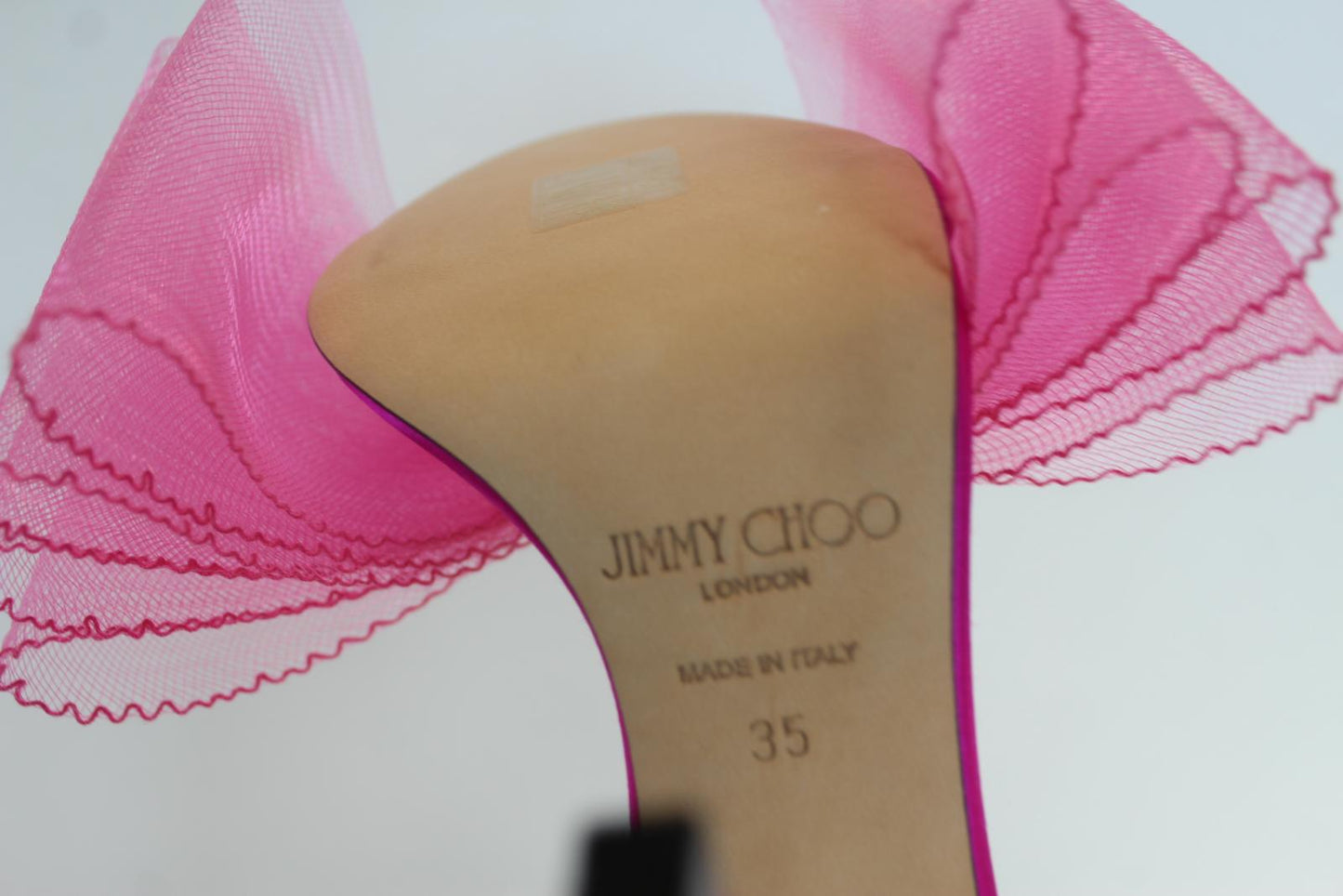 JIMMY CHOO Ladies Aveline 100 Bow Satin Sandals Fuchsia Pink EU35 UK2 NEW