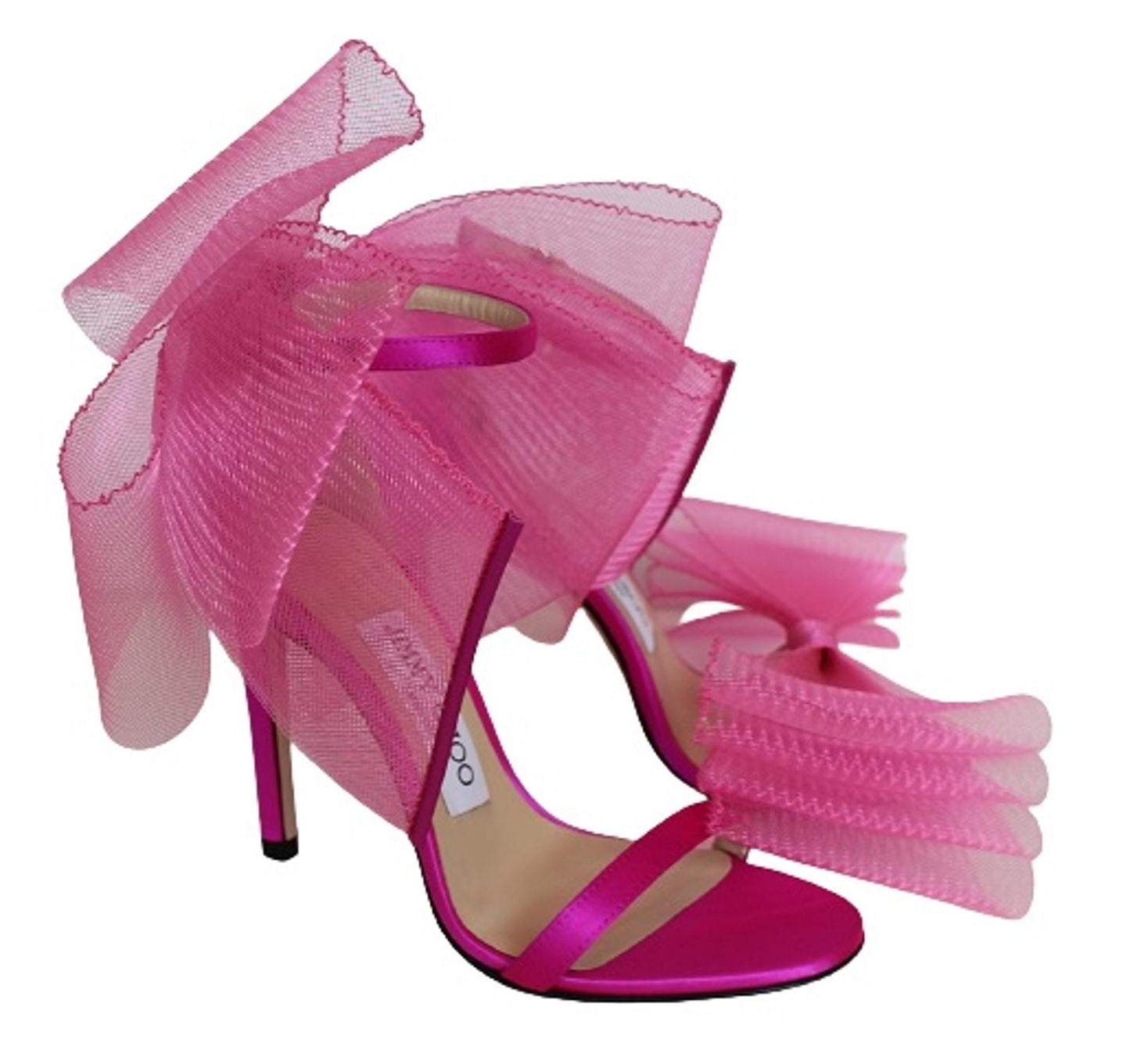 JIMMY CHOO Ladies Aveline 100 Bow Satin Sandals Fuchsia Pink EU34 UK1 NEW