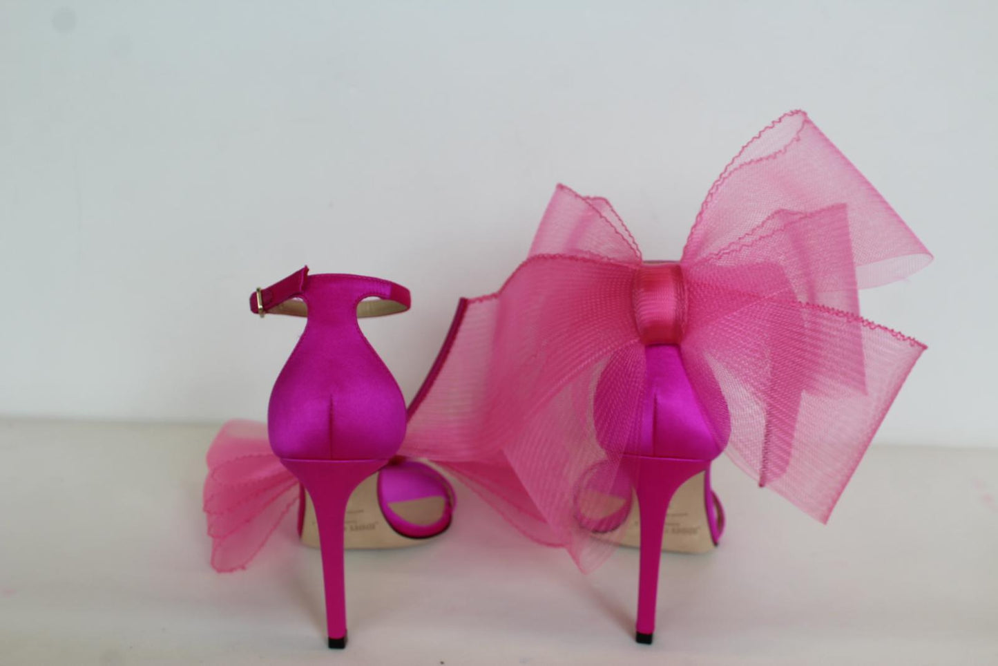 JIMMY CHOO Ladies Aveline 100 Bow Satin Sandals Fuchsia Pink EU34 UK1 NEW