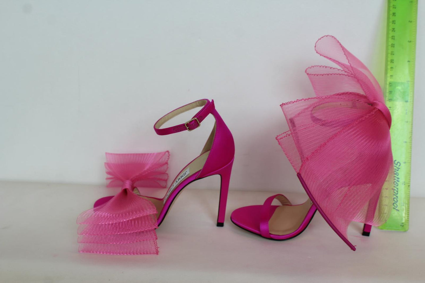 JIMMY CHOO Ladies Aveline 100 Bow Satin Sandals Fuchsia Pink EU34 UK1 NEW