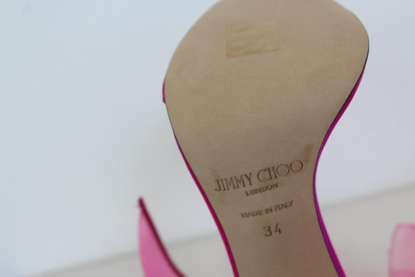 JIMMY CHOO Ladies Aveline 100 Bow Satin Sandals Fuchsia Pink EU34 UK1 NEW