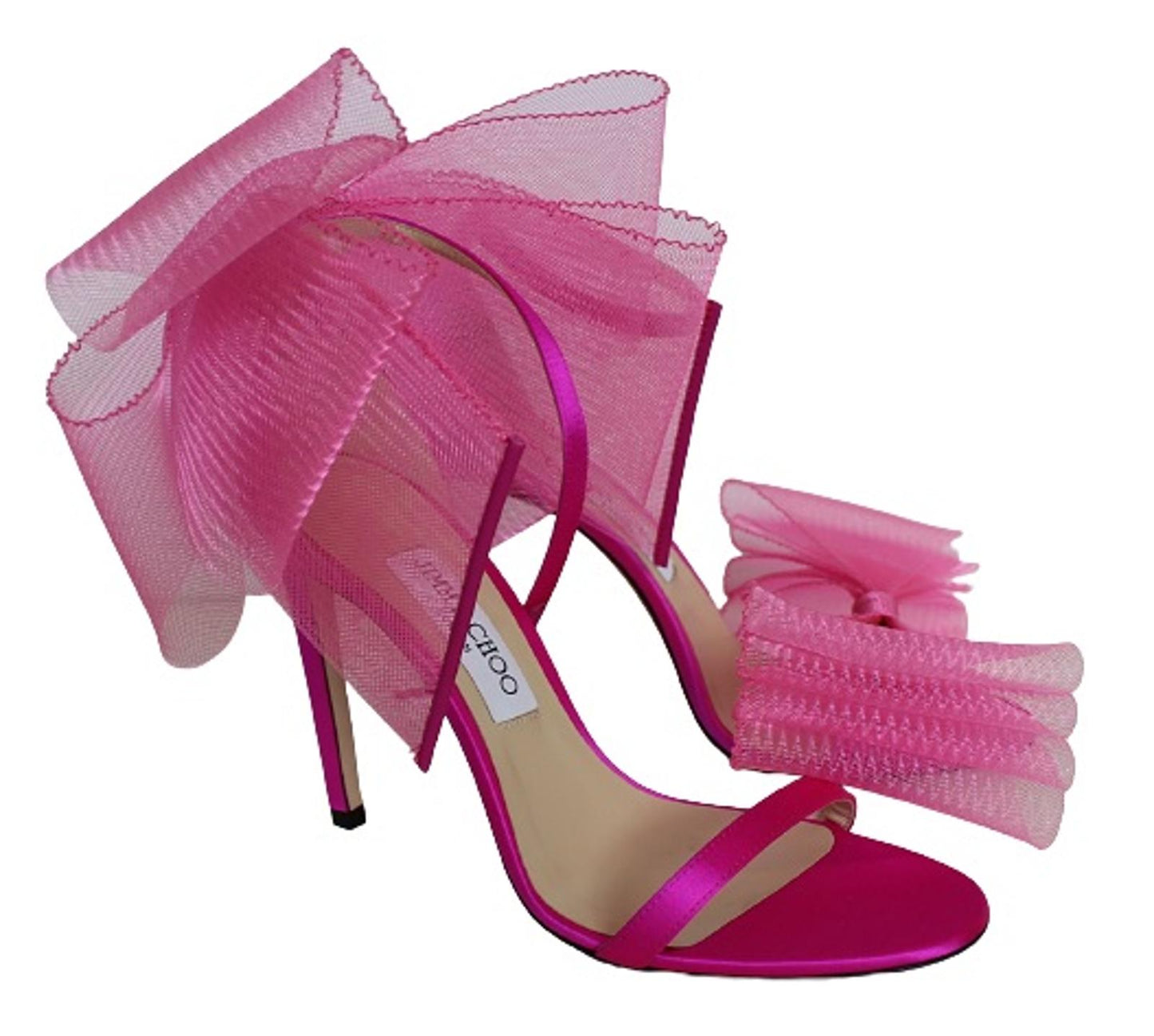 JIMMY CHOO Ladies Aveline 100 Bow Satin Sandals Fuchsia Pink EU39 UK6 NEW