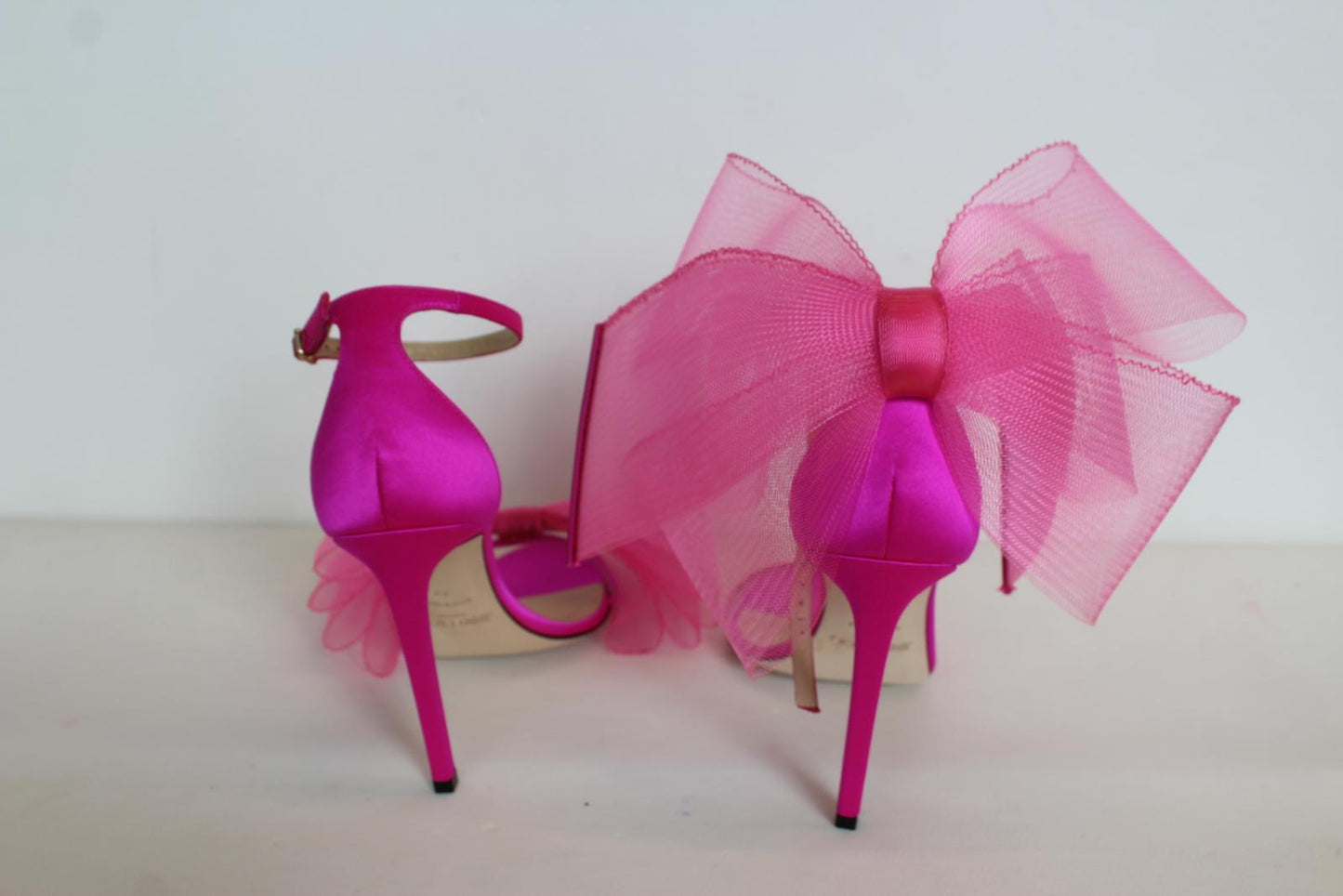 JIMMY CHOO Ladies Aveline 100 Bow Satin Sandals Fuchsia Pink EU39 UK6 NEW