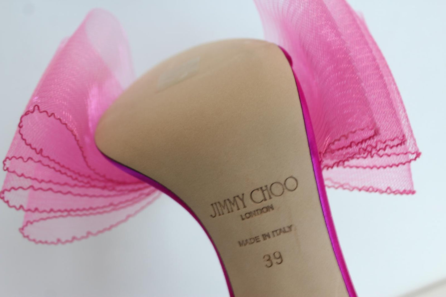 JIMMY CHOO Ladies Aveline 100 Bow Satin Sandals Fuchsia Pink EU39 UK6 NEW