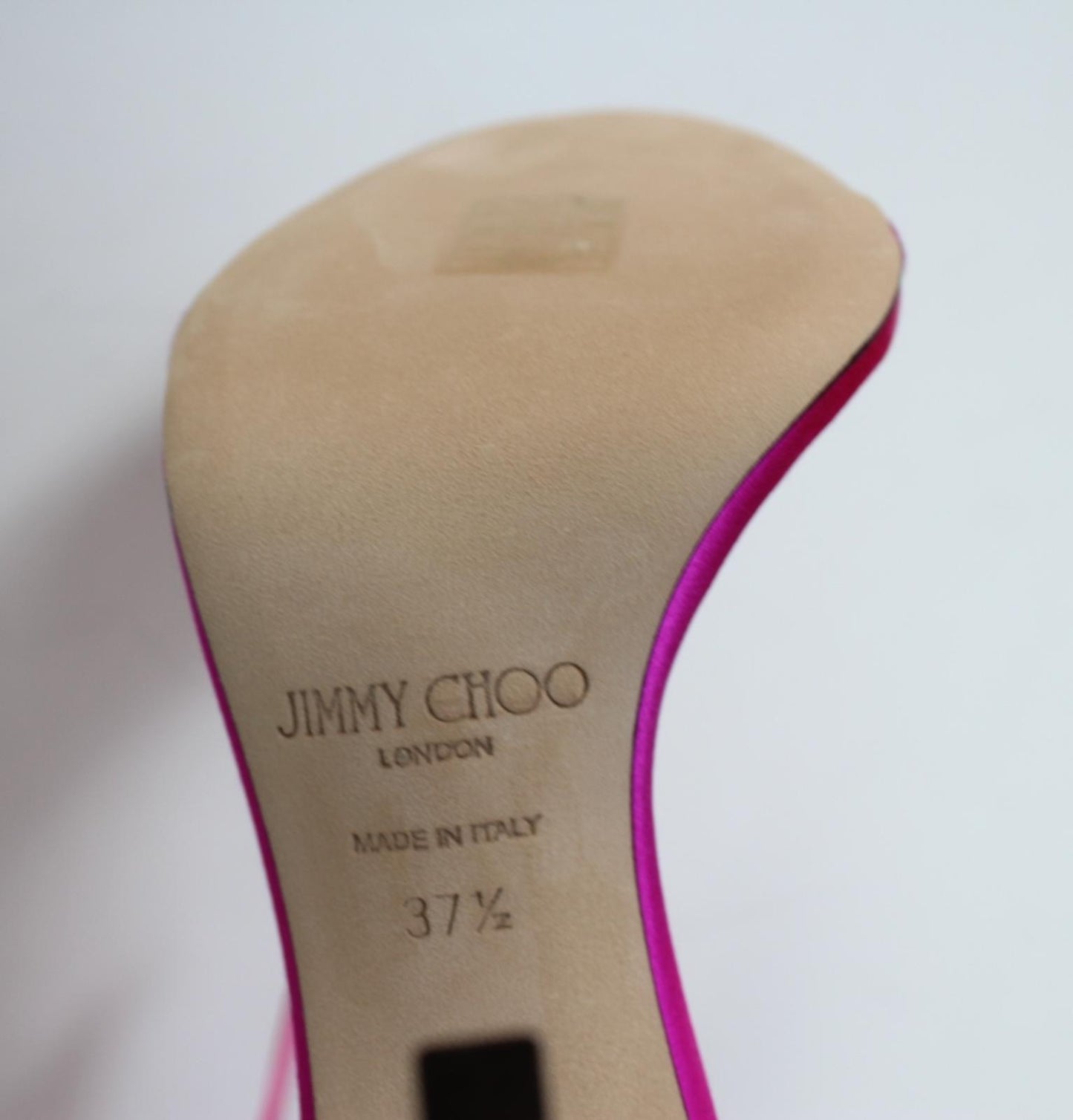 JIMMY CHOO Ladies Aveline 100 Bow Satin Sandals Fuchsia Pink EU37.5 UK4.5 NEW