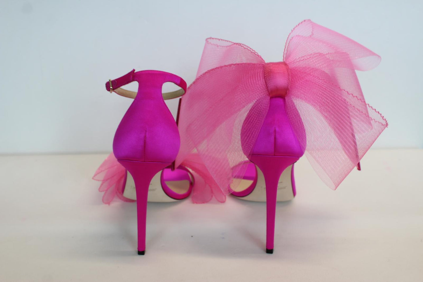 JIMMY CHOO Ladies Aveline 100 Bow Satin Sandals Fuchsia Pink EU42 UK9 NEW
