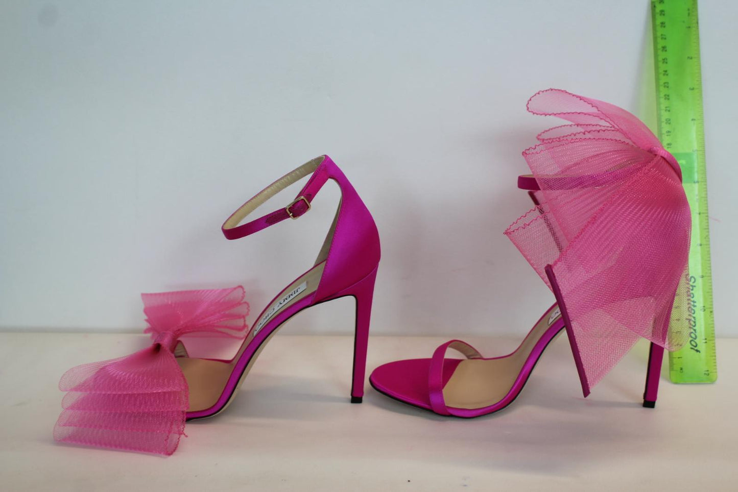 JIMMY CHOO Ladies Aveline 100 Bow Satin Sandals Fuchsia Pink EU42 UK9 NEW