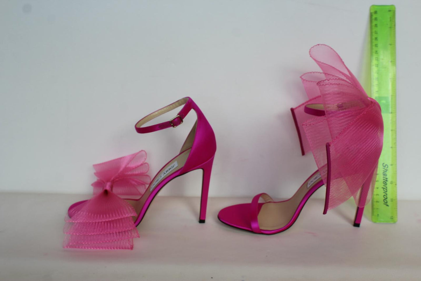 JIMMY CHOO Ladies Aveline 100 Bow Satin Sandals Fuchsia Pink EU40 UK7 NEW