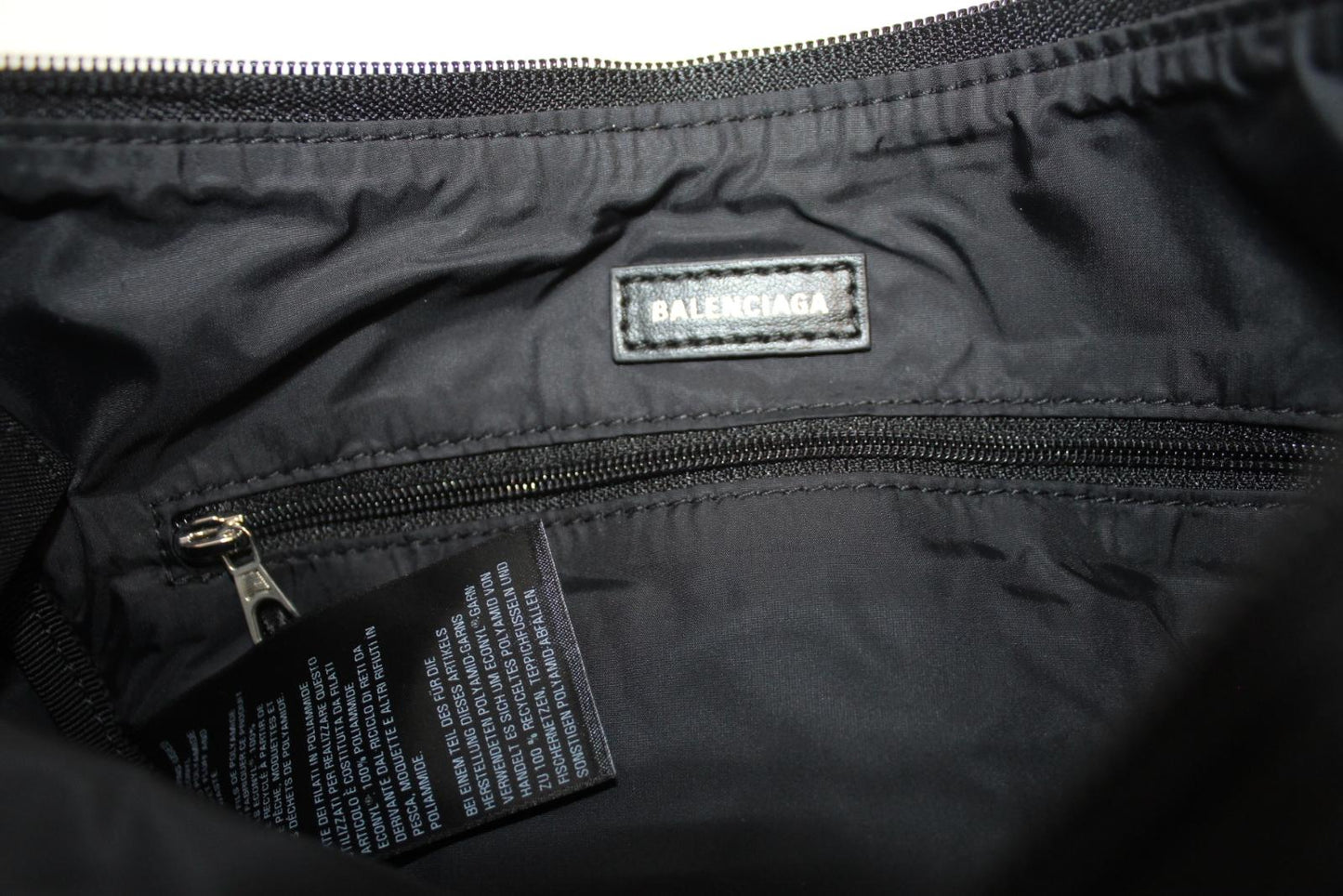 BALENCIAGA Ladies Black White Nylon Wheel Sling Logo Zip Shoulder Bag OS NEW