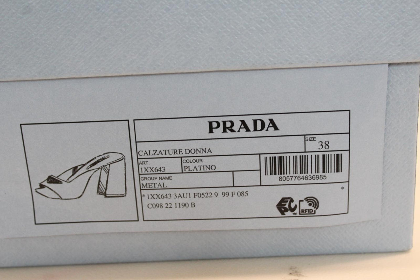 PRADA Ladies Metallic Gold Leather 85mm Block Heels Mules Shoes EU38 UK5 NEW