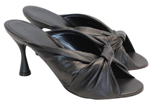 BALENCIAGA Ladies Black Leather Drapy Heels Mules Sandals Shoes EU37 UK4 NEW