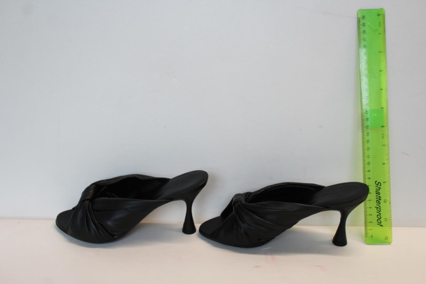 BALENCIAGA Ladies Black Leather Drapy Heels Mules Sandals Shoes EU37 UK4 NEW