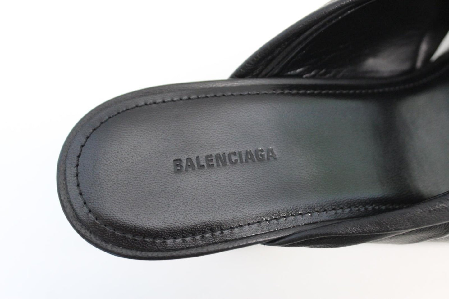 BALENCIAGA Ladies Black Leather Drapy Heels Mules Sandals Shoes EU37 UK4 NEW
