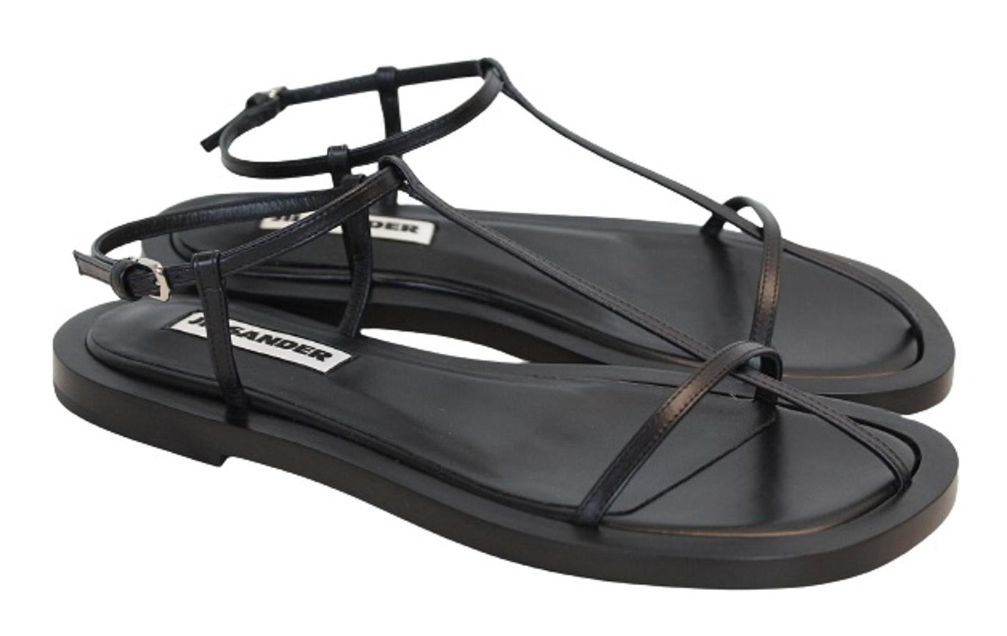 JIL SANDER Ladies Black Leather T-Strap Caged Flat Sandals EU36.5 UK3.5 NEW