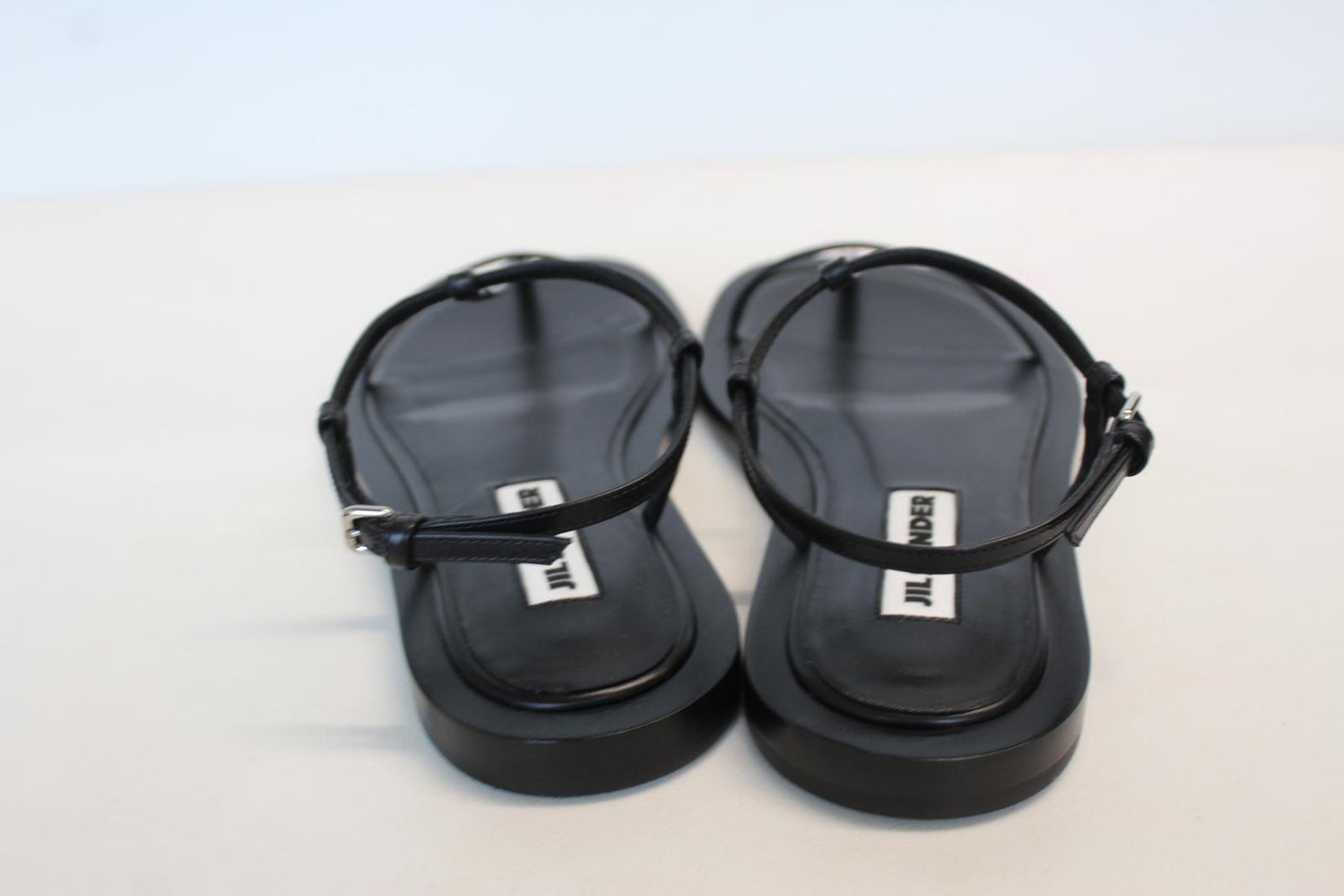JIL SANDER Ladies Black Leather T-Strap Caged Flat Sandals EU36.5 UK3.5 NEW