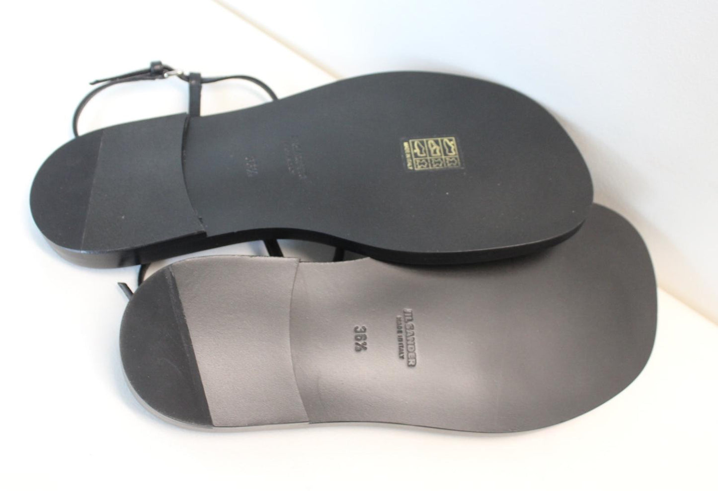 JIL SANDER Ladies Black Leather T-Strap Caged Flat Sandals EU36.5 UK3.5 NEW