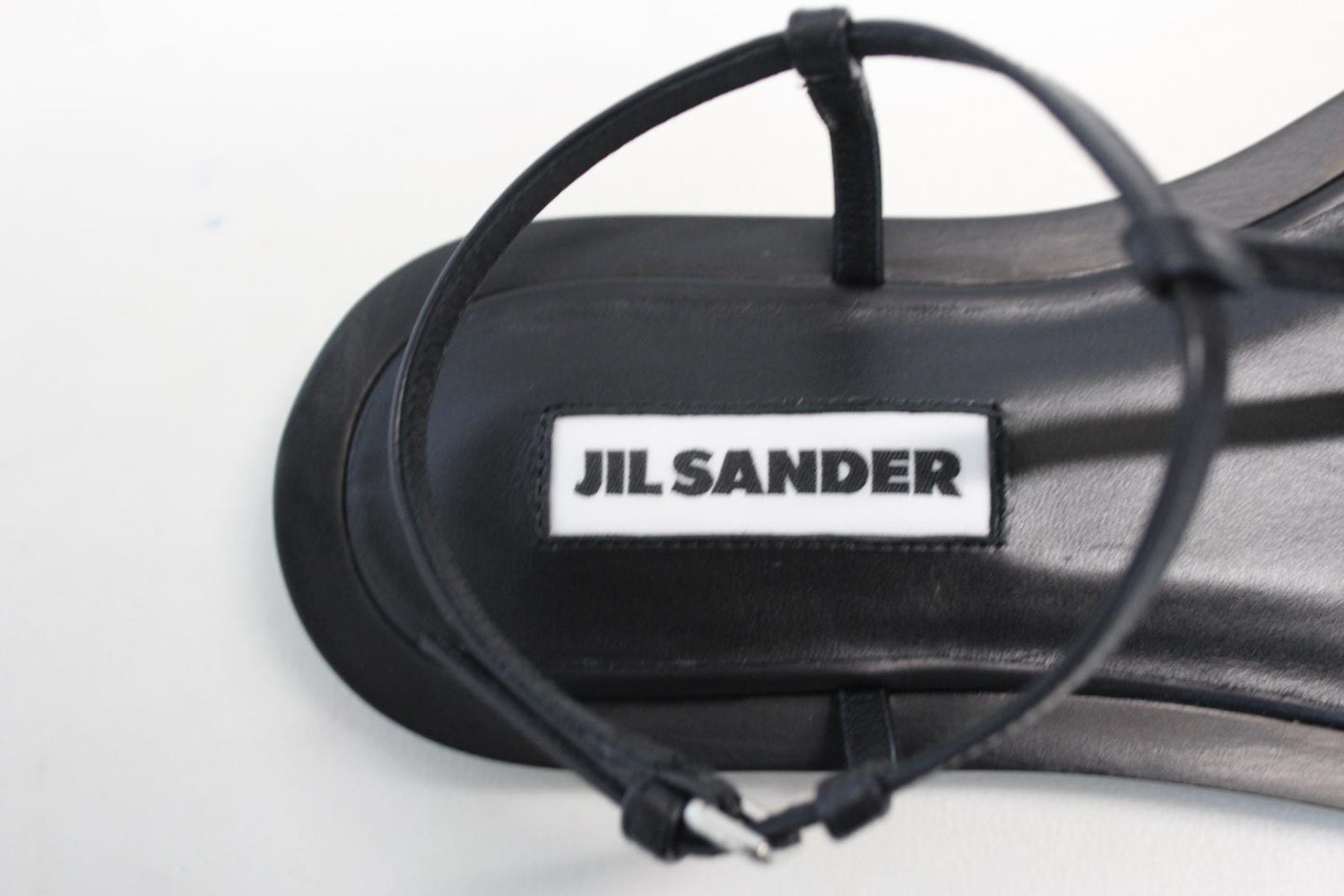 JIL SANDER Ladies Black Leather T-Strap Caged Flat Sandals EU36.5 UK3.5 NEW