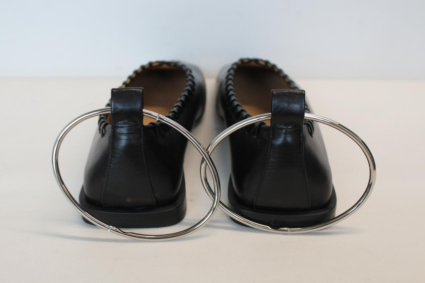 JIL SANDER Ladies Black Leather Whipstitch Anklet Ballet Flat Shoes EU39 UK6 NEW
