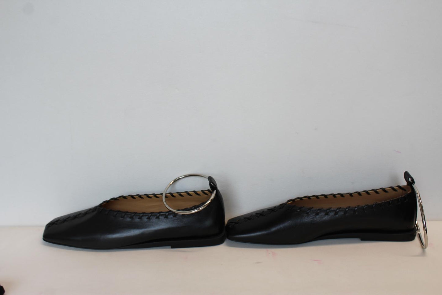 JIL SANDER Ladies Black Leather Whipstitch Anklet Ballet Flat Shoes EU39 UK6 NEW