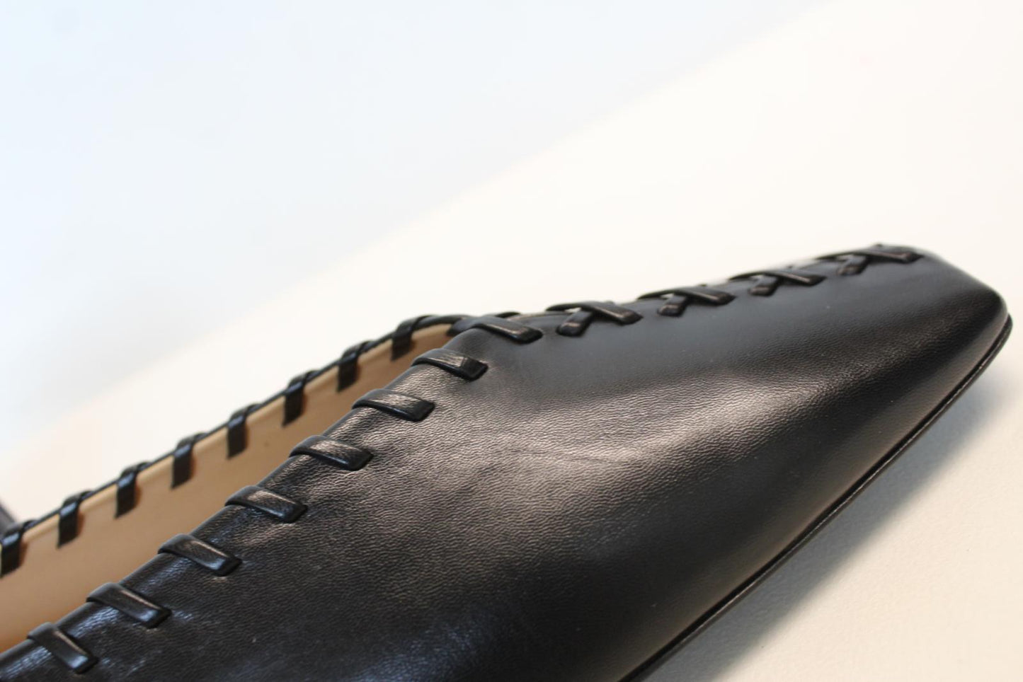 JIL SANDER Ladies Black Leather Whipstitch Anklet Ballet Flat Shoes EU39 UK6 NEW