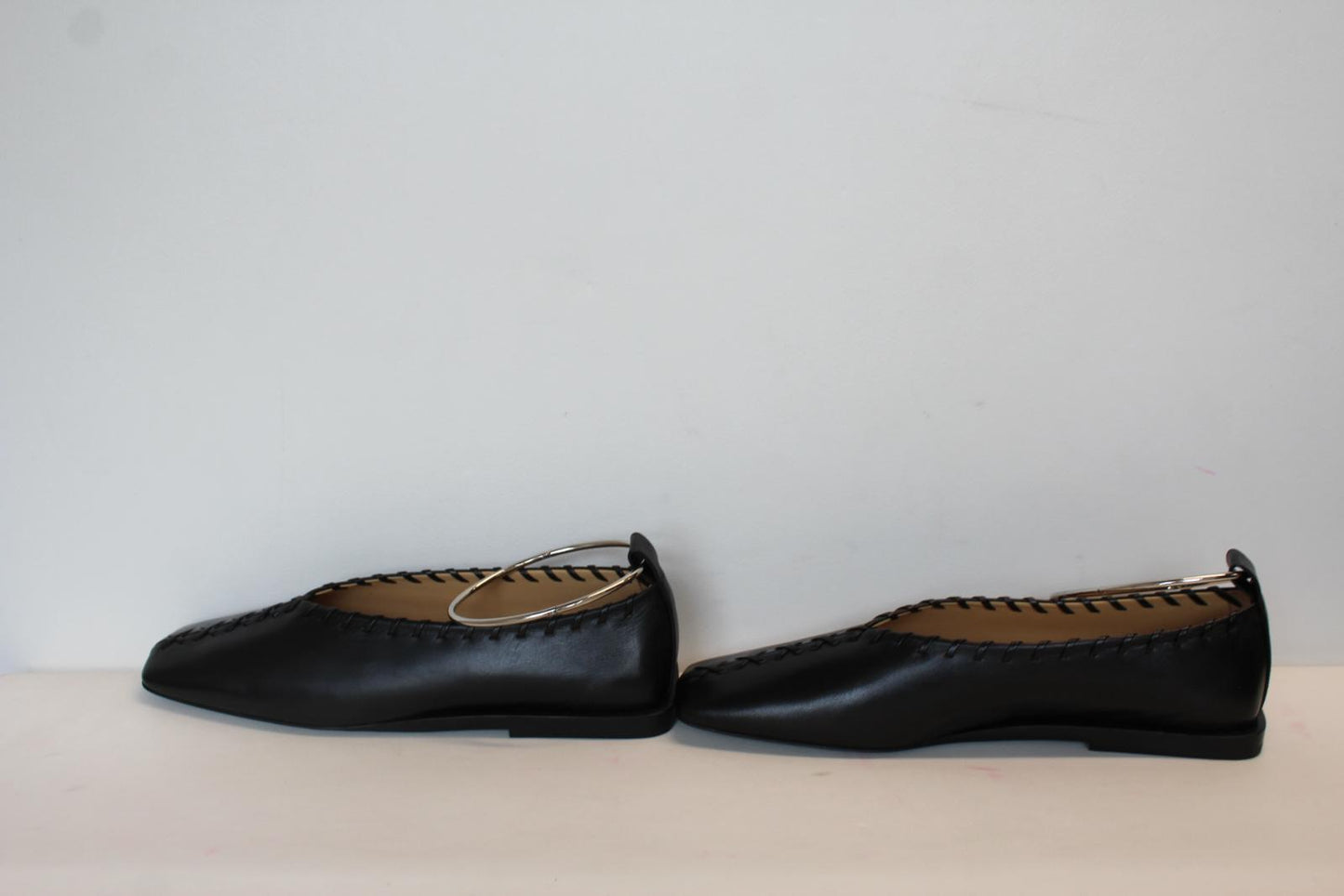 JIL SANDER Ladies Black Leather Whipstitch Anklet Ballet Flat Shoes EU41 UK8 NEW