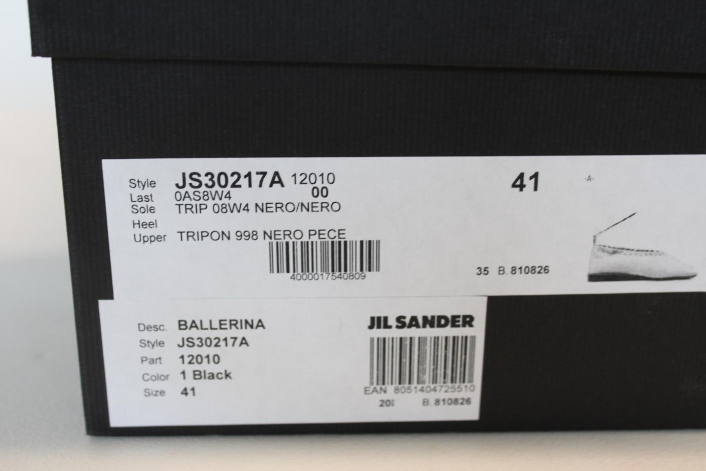 JIL SANDER Ladies Black Leather Whipstitch Anklet Ballet Flat Shoes EU41 UK8 NEW