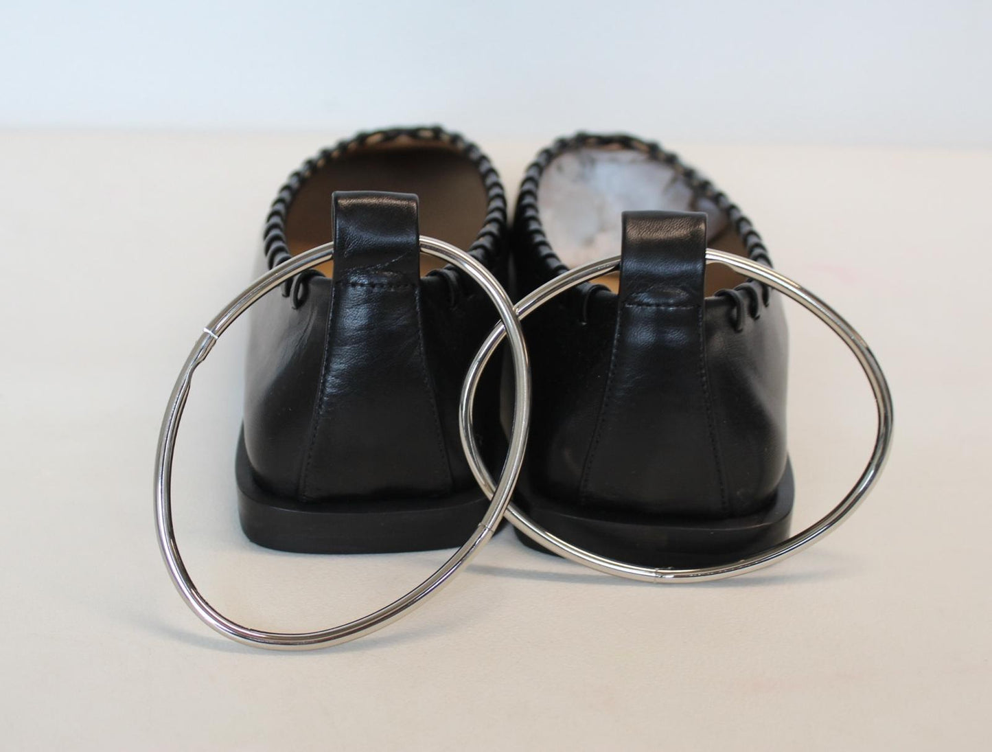 JIL SANDER Ladies Black Leather Whipstitch Anklet Ballet Flat Shoes EU37 UK4 NEW