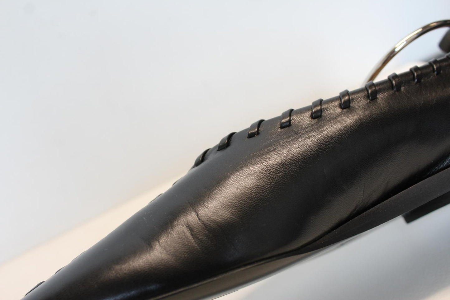 JIL SANDER Ladies Black Leather Whipstitch Anklet Ballet Flat Shoes EU37 UK4 NEW