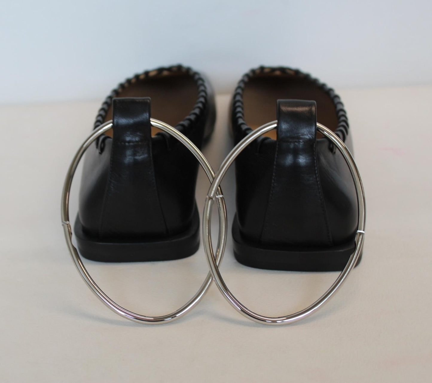 JIL SANDER Ladies Black Leather Whipstitch Anklet Ballet Flat Shoes EU38 UK5 NEW