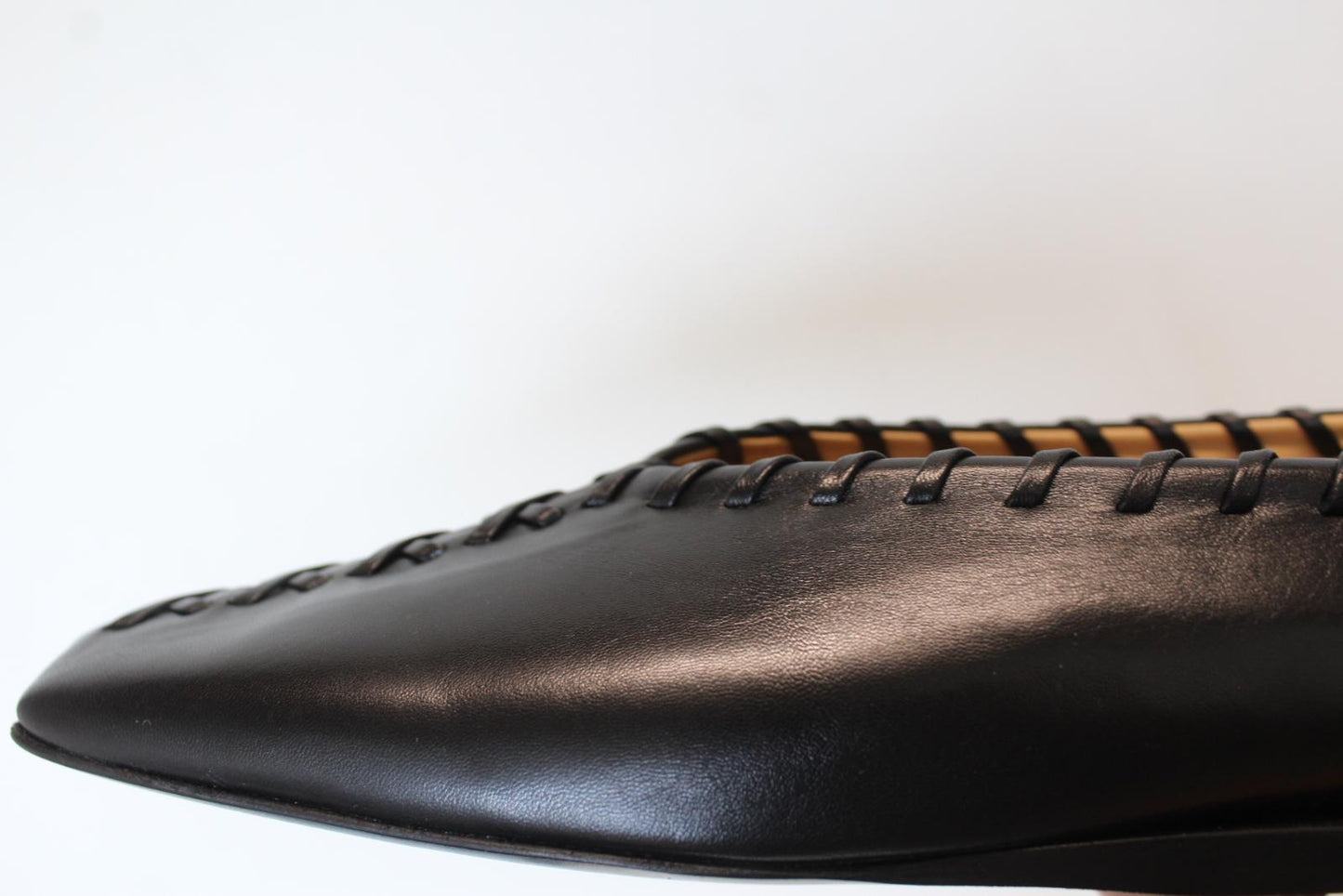 JIL SANDER Ladies Black Leather Whipstitch Anklet Ballet Flat Shoes EU38 UK5 NEW