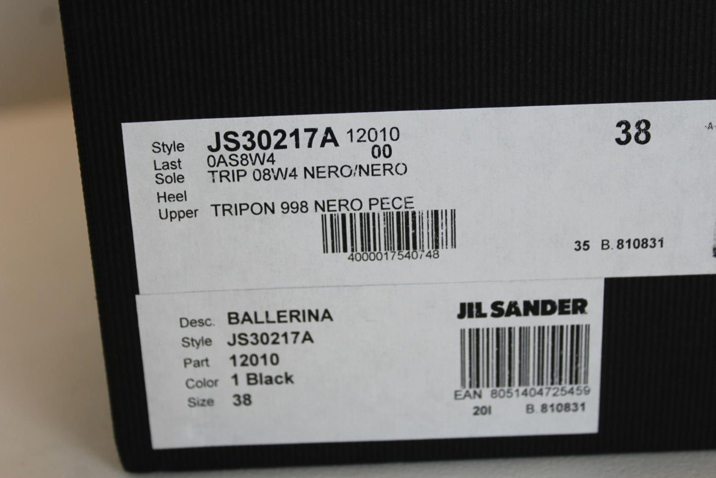 JIL SANDER Ladies Black Leather Whipstitch Anklet Ballet Flat Shoes EU38 UK5 NEW