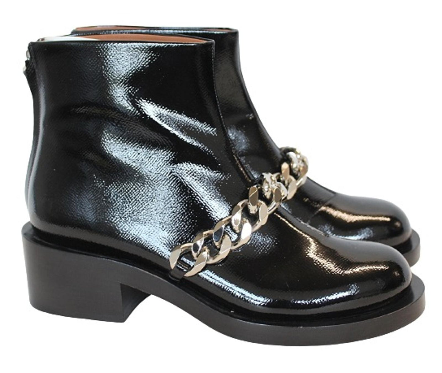 GIVENCHY Ladies Bottine 5 Chain Black Patent Leather Ankle Boots EU40 UK7 NEW