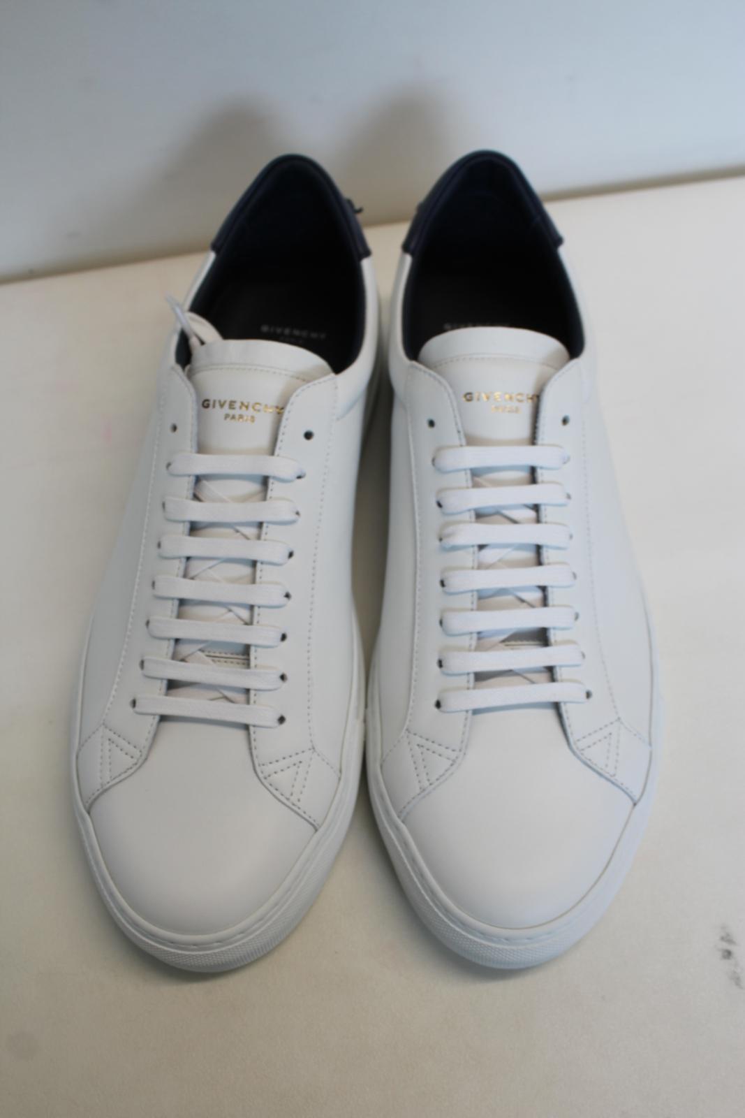 GIVENCHY Men's White Navy Blue Leather Urban Street Low Trainers EU45 UK11 NEW