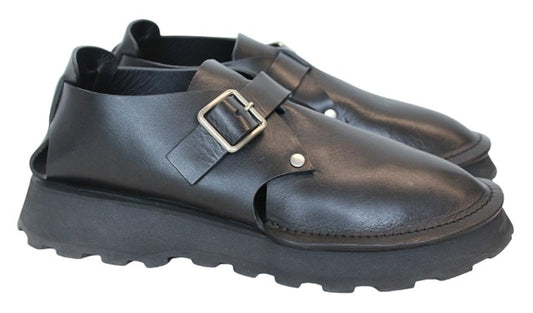 JIL SANDER Men's Black Naim Leather Buckled Cut Out Monk Shoes EU41 UK7 NEW