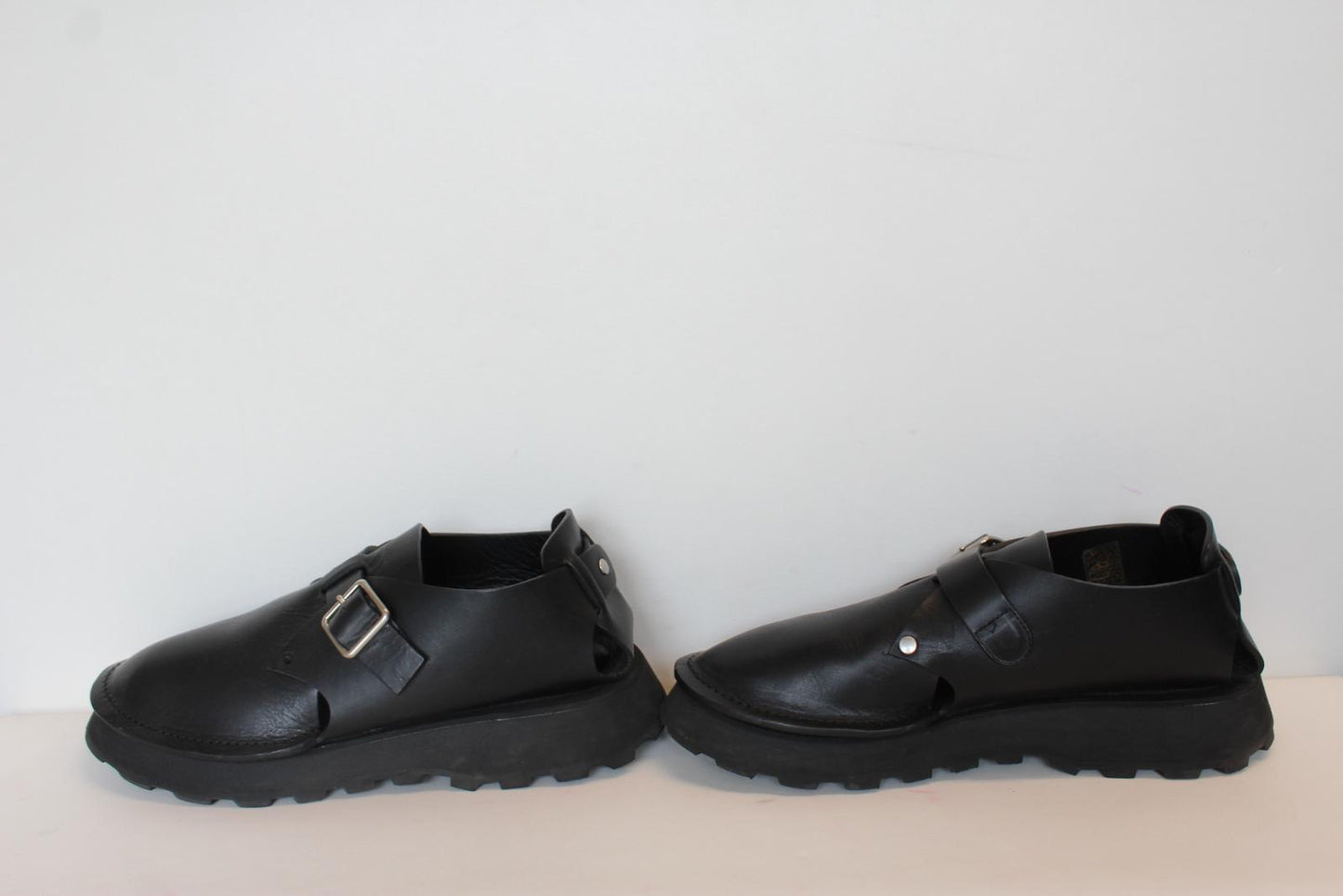 JIL SANDER Men's Black Naim Leather Buckled Cut Out Monk Shoes EU41 UK7 NEW