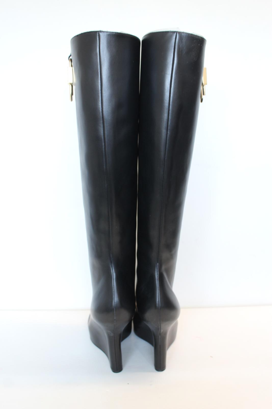GIVENCHY Ladies G-Lock 110 Black Leather Wedge Knee High Boots EU38 UK5 NEW