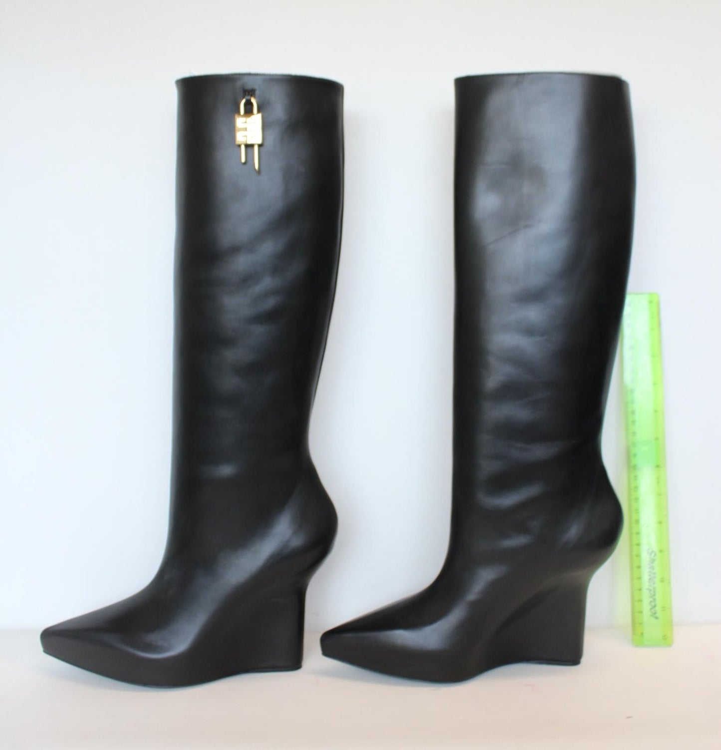 GIVENCHY Ladies G-Lock 110 Black Leather Wedge Knee High Boots EU38 UK5 NEW